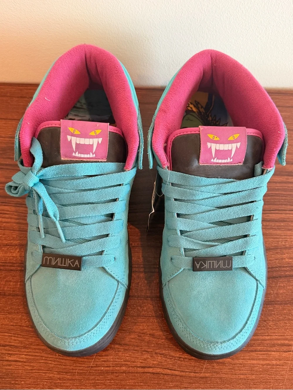 2009 never released Adio x Mishka Teal and Pink High-Top Suede Sneakers